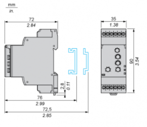 دیمانسیون ، ابعاد و عمق رله کنترل فاز نماینده فروش اشنایدر الکتریک فرانسه